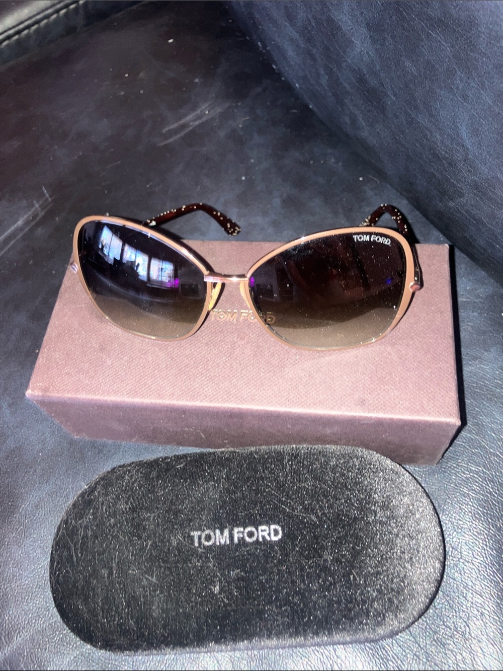 Tom Ford Women's Brown Frame with Gradient Black Lenses Cat Eye Sunglasses